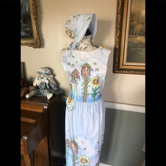 Rare Handmade Daisy Kingdom Bee Dress & Bonnet M - Picture 1 of 12